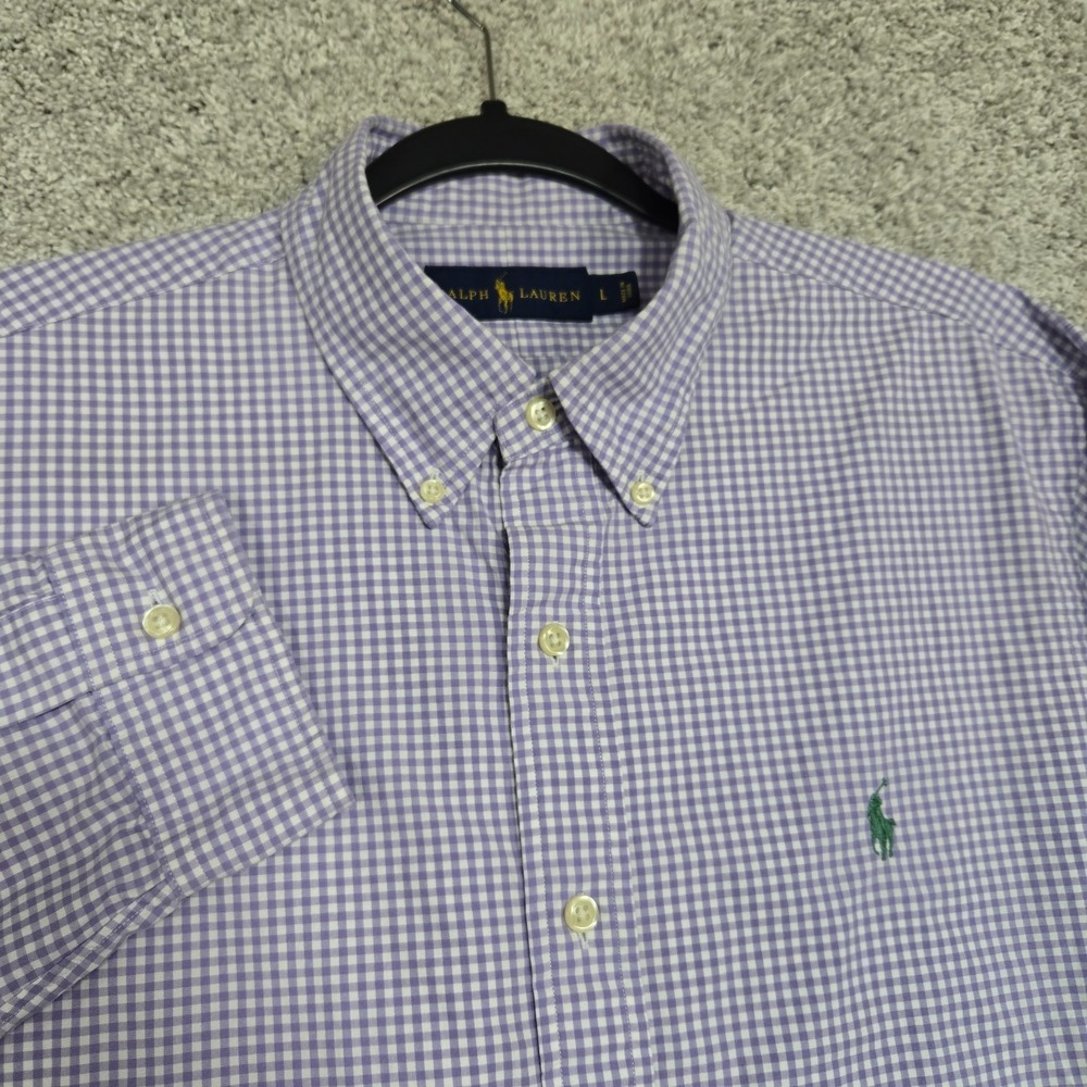 Ralph Lauren Purple micro Gingham check Button-Down Shirt Men's Large Cotton L/S